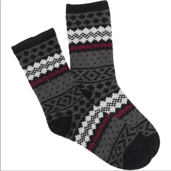 MEMOI WINTER FAIRISLE CASHMERE BLEND SOCKS BLACK GREY OS NWT - Picture 1 of 6